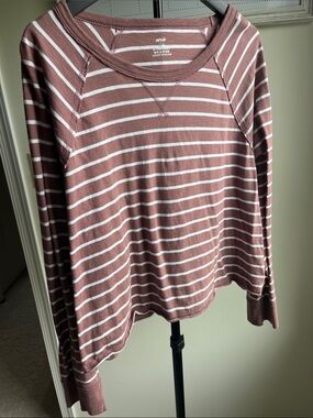 aerie Dusty Rose and White Striped Short-Sleeve Tee